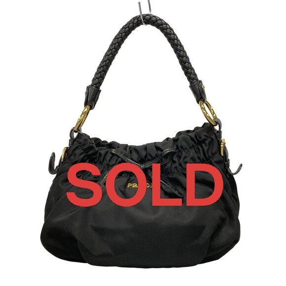 PRADA Gathered Bag - Black Nylon Leather Handbag 600-042825 - Picture 1 of 14